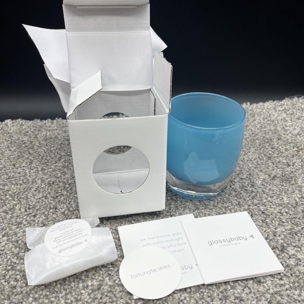 Glassybaby "Fortunate Skies" Votive Candle Holder New In Box Blue RARE RETIRED